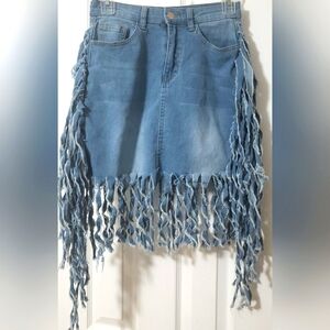 Fringed Denim Skirt (Stretchy)